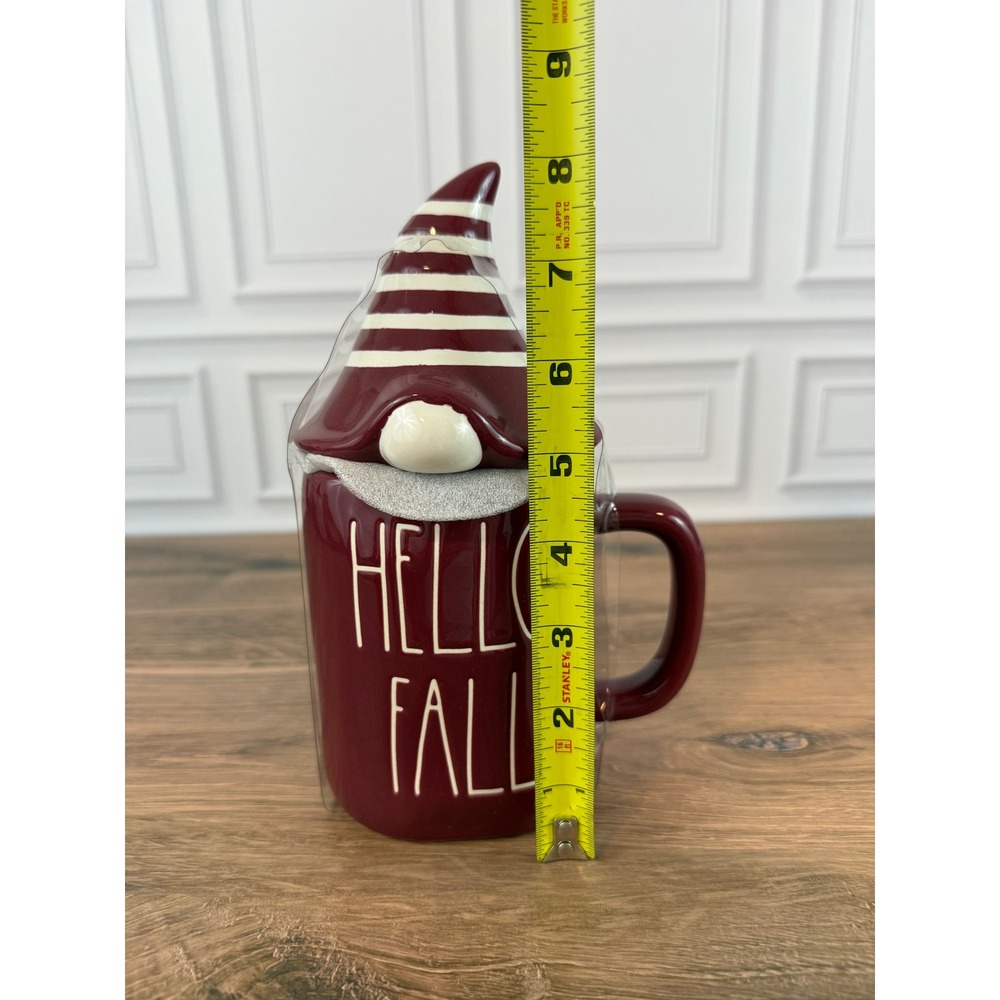 NEW Rae Dunn "Hello Fall" LL Maroon Lidded Gnome Mug 8" Tall - Picture 6 of 7